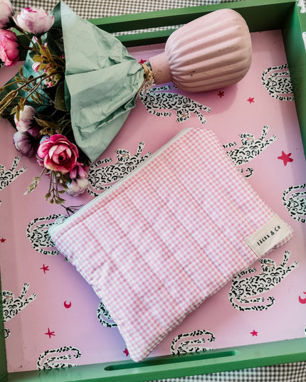 Pink Gingham Flat Pouch