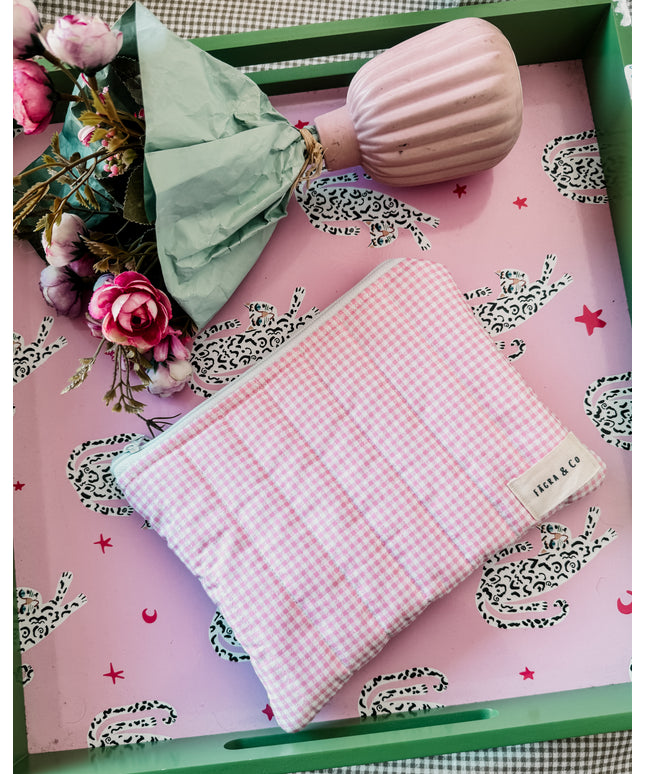 Pink Gingham Flat Pouch