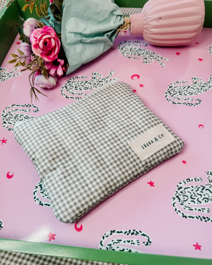 Green Gingham Flat Pouch