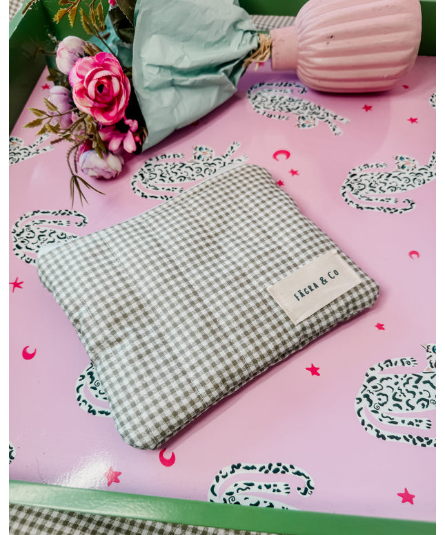 Green Gingham Flat Pouch
