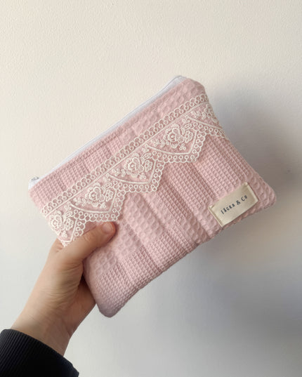 Dusty Pink Lace Flat Pouch