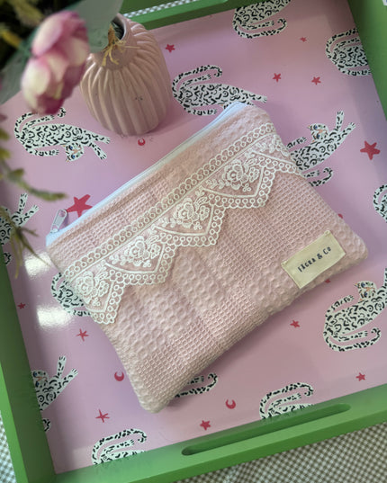 Dusty Pink Lace Flat Pouch